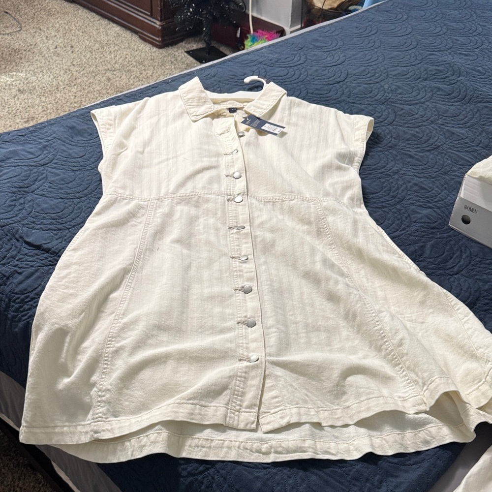 Cream Button-Up DenDress